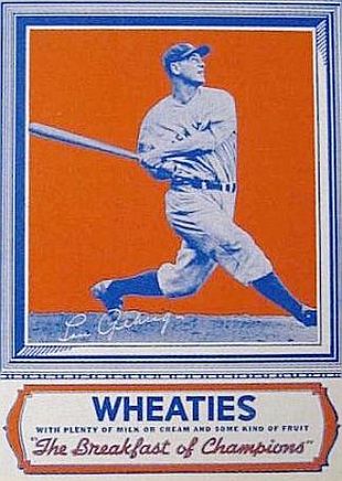 1934 lou gehrig and his bat Wheaties Box