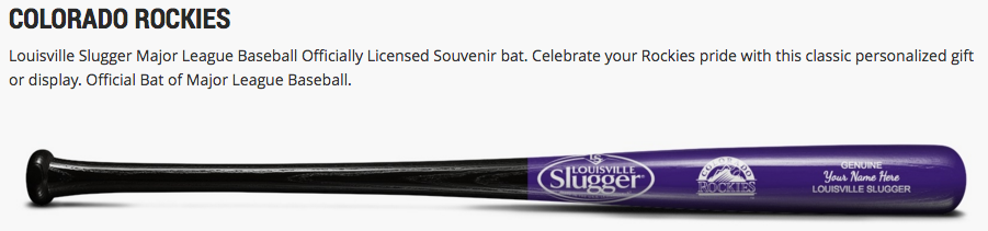 Louisville Slugger Custom Rockies MLB Special Occasion Souvenir Collectible Bat